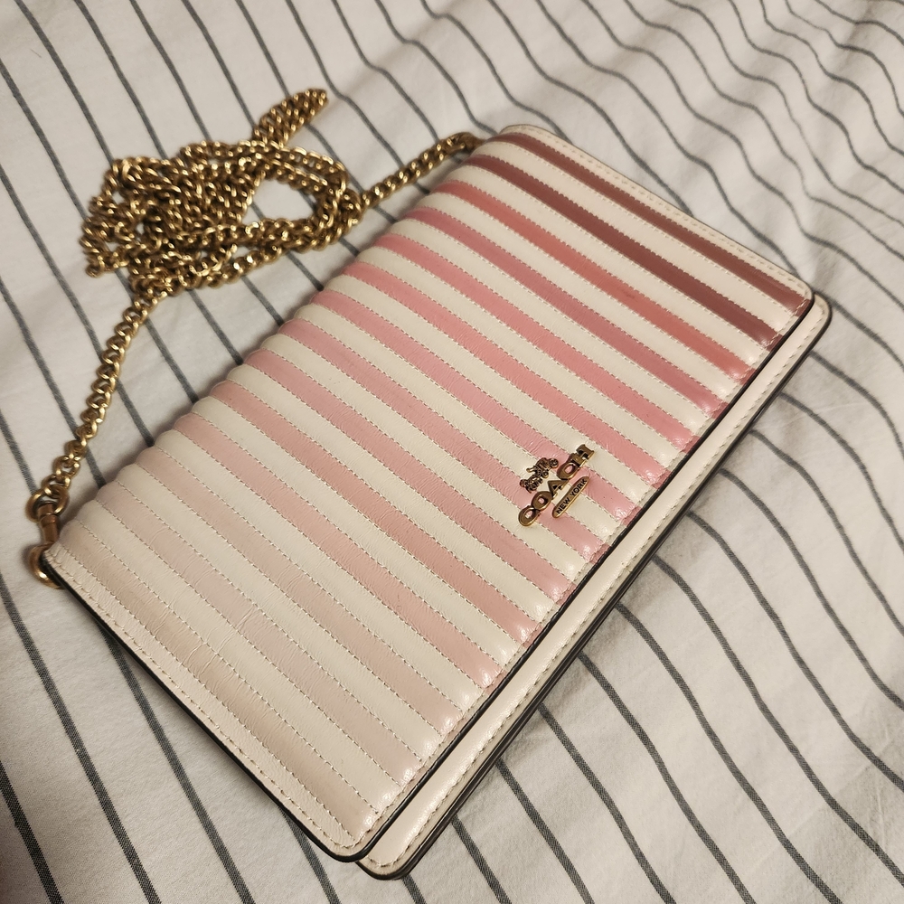 Coach Pink and Cream Striped Crossbody Bag